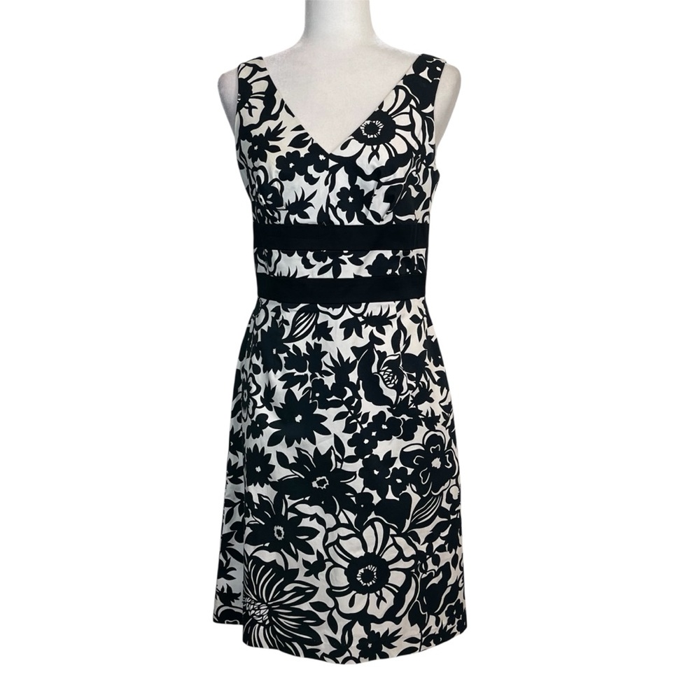 Donna Ricco New York Black and White Floral Sleeveless Dress Classic Minimalist